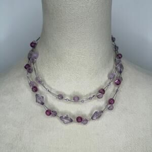 Lilac purple beaded double wired necklace Y2K